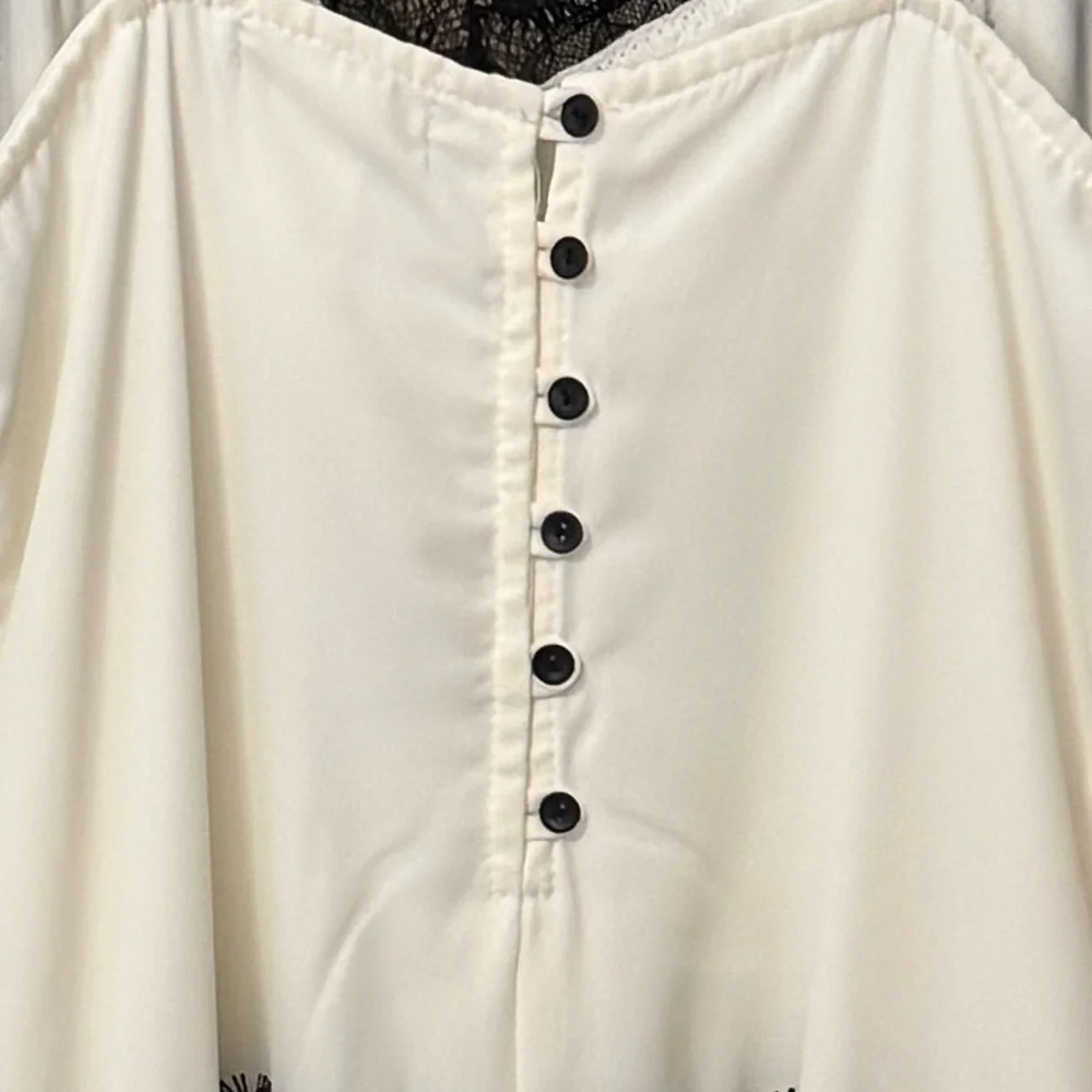 CAD NEW White Ivory With‎ Black Lace Trim Women’s Dress Size Small NWT